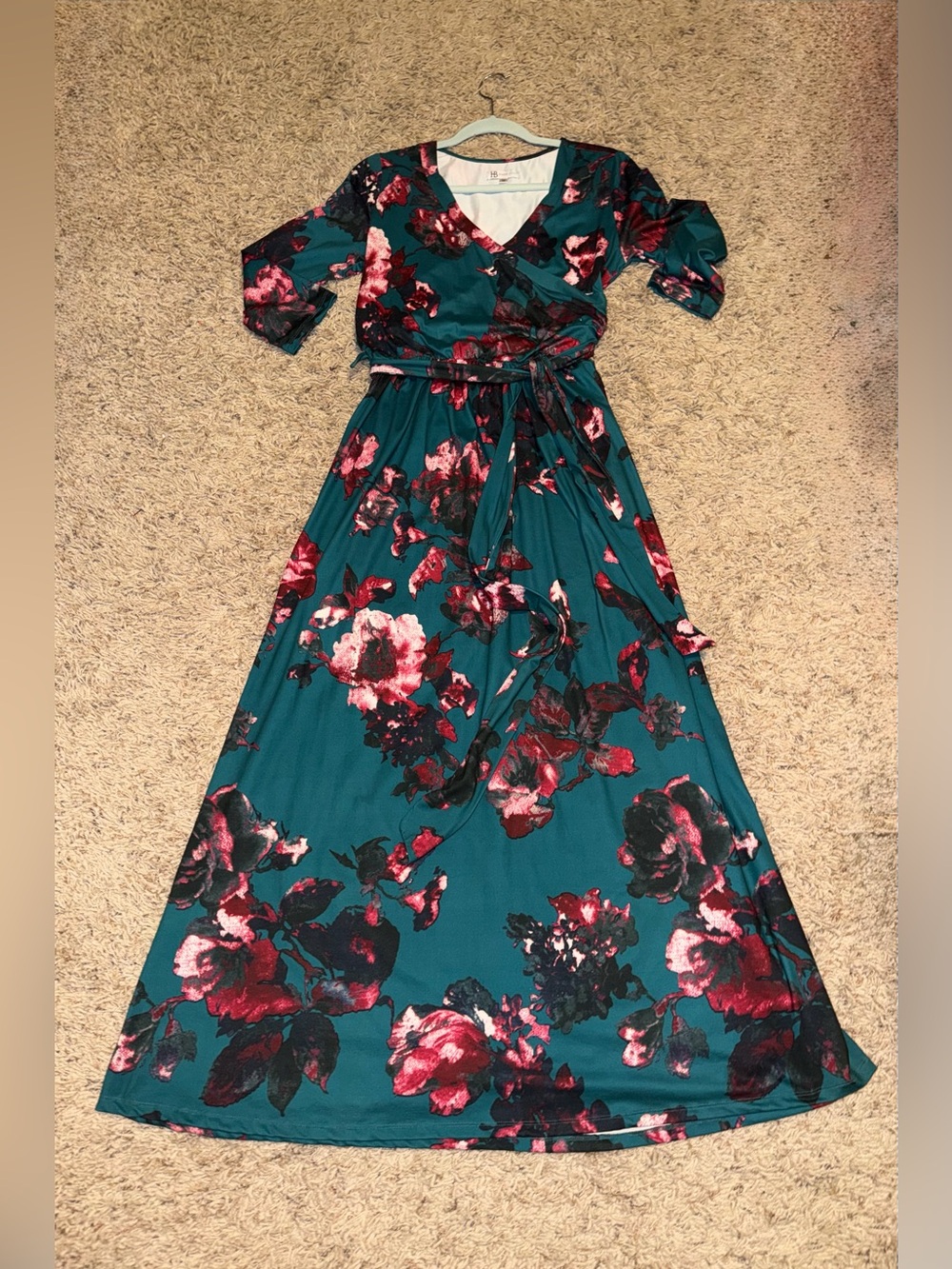 Floral Wrap Maxi Dress in Teal Hazel Blues size medium